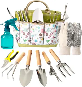 Bamworld 9-Piece Heavy-Duty Rust-Proof Stainless Steel Garden Tools Set, with Organizer, Ideal Gardening Gift for Adults