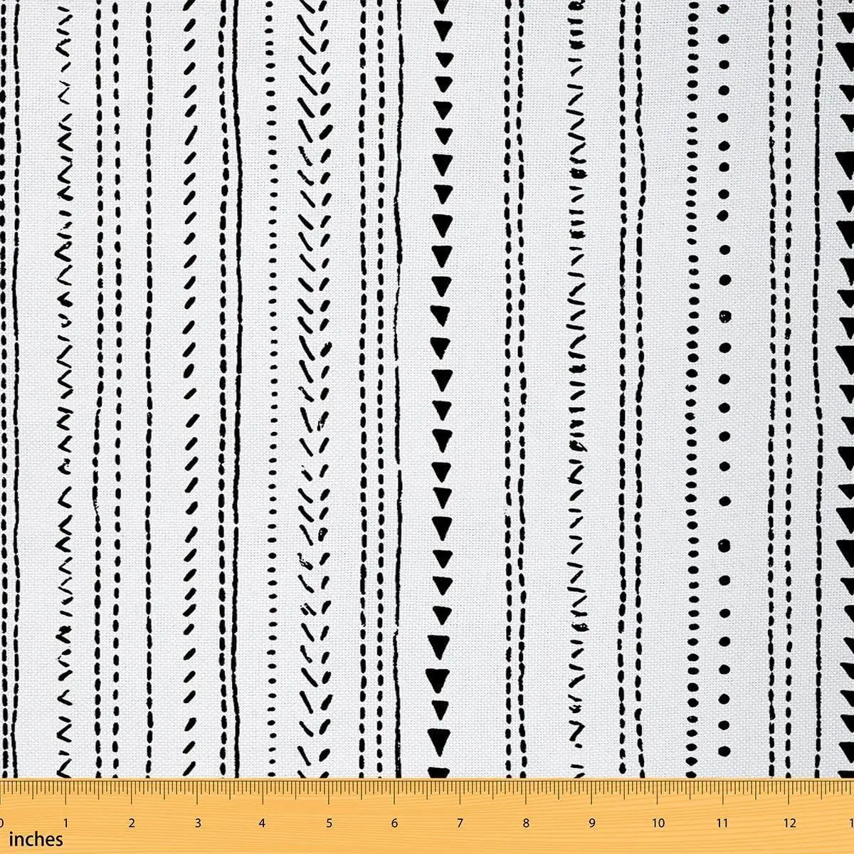 Boho Fabric,Aztec Upholstery Fabric,Bohemian Geometric Stripe Indoor Outdoor Fabric Adults,Black Simple Decorative Fabric Quilting Sewing DIY,,White
