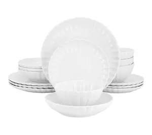 Elama Jane 16 Piece Scalloped Double Bowl Porcelain Dinnerware