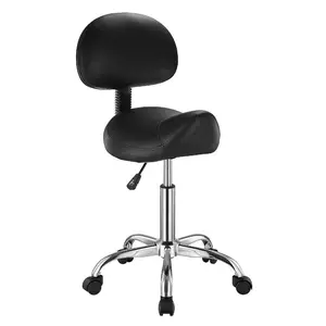 fathersdaygift VEVOR Saddle Stool with Back Support and Wheels, 450 LBS Weight Capacity Ergonomic Rolling Stool, Height Adjustable Thickened PU Leather Swivel Saddle Chair for Salon, Spa, Massage, Tattoo, Black