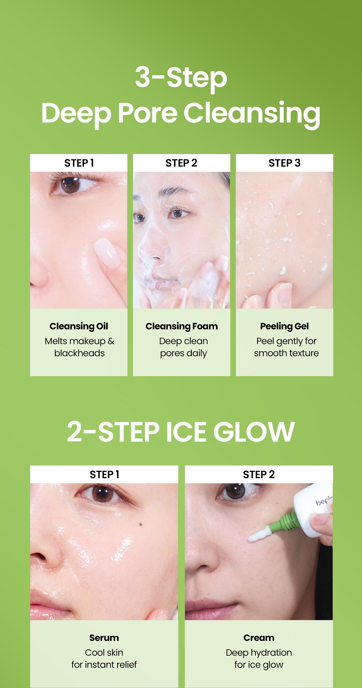 Mung Bean Poreless Texture Reset 5PC Set:	Cleansing Oil, Cleansing Foam, Peeling Gel, Facial Serum & Moisturizing Cream