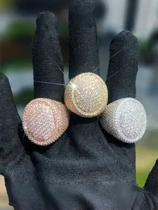 Hiphop Full Diamond Egg Shape Ring Copper Zirconia Unisex Trendy Shiny Accessory, Daily Wear Fashion Jewelry for Men and Women, Cubic Zirconia Rings