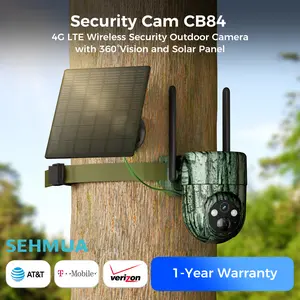 Sehmua Solar Powered 4G LTE Cellular Security Camera CB84S-Wireless PTZ Outdoor Surveillance Camera, 2K HD 360° Pan Tilt, PIR Detection, Night Vision, Waterproof, No Wi-Fi, Requires 4G Unlimited Data Plan Activation, for Farm, Cabin & Remote Rural Areas