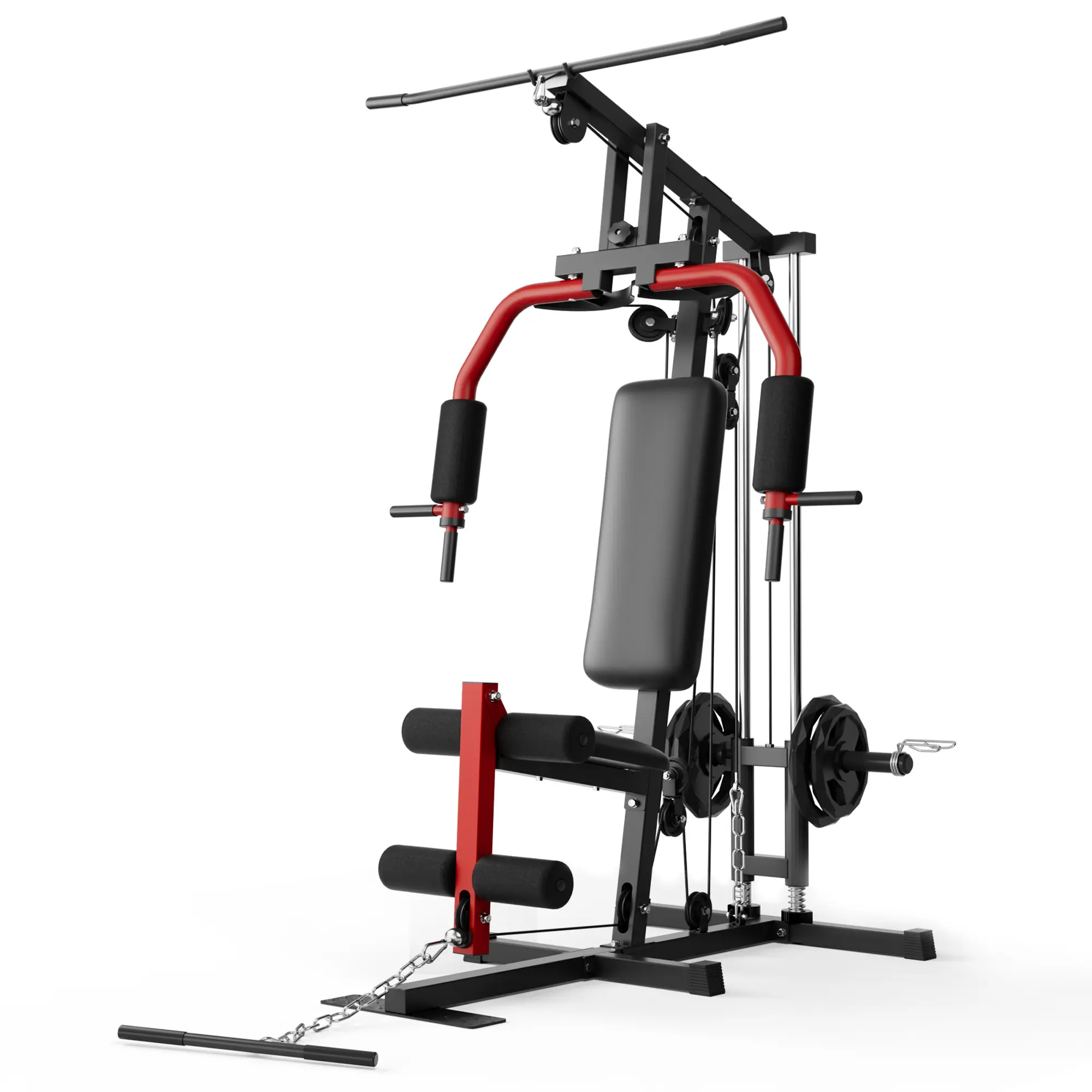 Multi-Function Full Body Strength Equipment, Compatible with 1" & 2" Weight Plates, Strength Training Machine with Lat Pulldown, Chest Press, Leg Extension, Pulley System