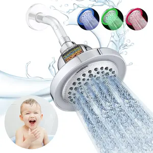 Filtered Shower Head with LED Color Changing, 7 Modes High Pressure Rain Shower Head with Filters, Water Softener Showerhead for Hard Water Remove Chlorine, Reduces Dry Itchy Skin & Hair