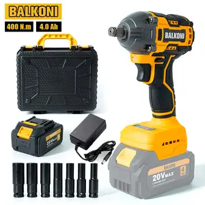 BALKONI 400N.m Torque Wrench, Electric Cordless Impact Wrench, Socket Wrench Set, Impact Gun, Impact Driver, Impact Drill With 1/2 4000mAh Battery Powered, 1 Fast Charger, 7 Sockets And 1 Toolbox For Car Repire Tire, Wrench Set Home Improvement Tools