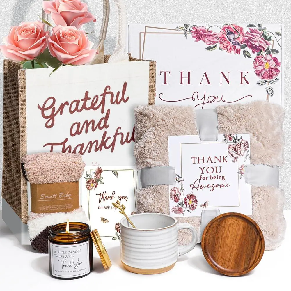 Thank You Gifts for Women,Employee Appreciation Gift,Thank You Gift Basket for Teachers, Nurses, Coworkers, Friends,Boss,Includes Blanket, Mug, Candle, Coaster pengtai