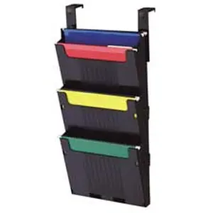 Deflect-O Corporation DEFOPS104 Black Hanging File System with 3 Slots, 12x3x0.63in Size, Adjustable Brackets, Double-Pocket Design, Mounting Hardware for Cubicles