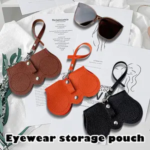 1 Count Sunglasses Protective Case, Leather Scuff Resistant Glasses Case with Secure Metal Button Closure