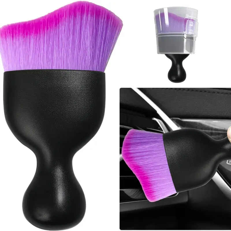 Car Detailing Brush, Curved Soft Bristles Auto Removal Dust Collectors, Universal Vehicle Dashboard, Air Conditioner Vents etc Interior Cleaning Tool Accessories (Double Purple)
