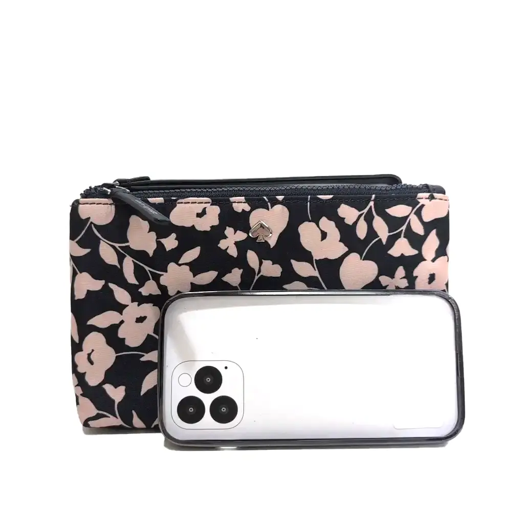 Kate Spade New York Women's Jae Garden Vine Floral Nylon Wristlet - Casual Evening Double-Zip Phone Wallet with Spade Emblem, Detachable Strap, Elegant Multi-Compartment Design