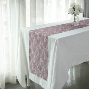 Lace Table Runner 12"x108" Violet with Rose Flower Pattern - Vintage Table Decor