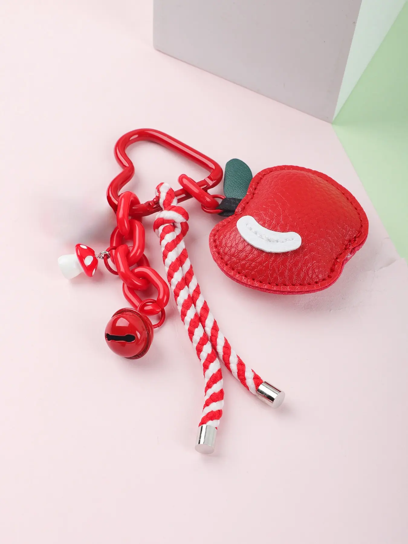 Teacher Apple Keychain, Keychain Wristlet Strap, Keychain For Bags, Cute PU Leather Apple Bag Charm, Heart Carabiner and Tassel, Back to School Teacher Appreciation Gift