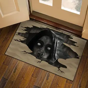 Halloween Door Mat with Scary Face Design, Soft Non-Slip Area Rug, Creative 3D Horror Effect Carpet for Living Room Bedroom Entryway Decor