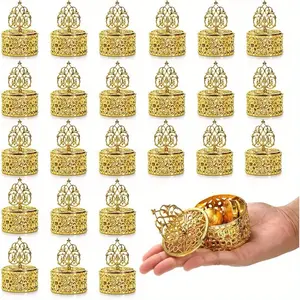 24 Pack Clear Plastic Favor Boxes with Golden Filigree Lids - Elegant Mini Candy Containers for Wedding, Tea Party Favors, Chocolates & Treats - Reusable Durable Gift Packaging Supplies, Candy Bags, Event Supplies