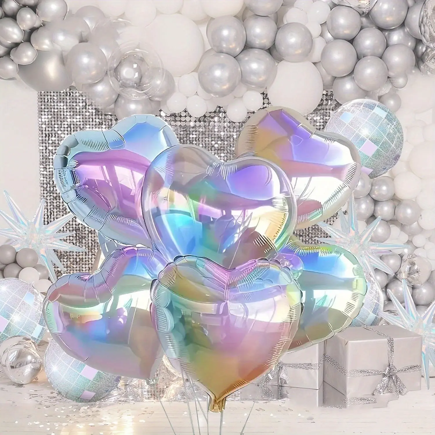 5 Pcs Set 18 Inch Iridescent Clear Heart Foil Balloons, Ideal for Birthday, Anniversary & Wedding Celebrations, Enhance Your Party Décor, Balloon Garland, Balloon Decorations