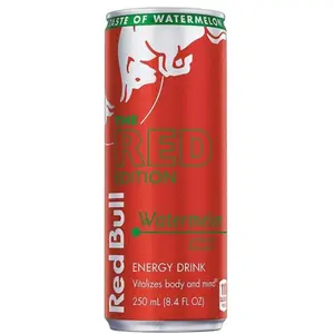 12x Red Bull Watermelon Red Edition - Tropical Summer Fruit Flavored Carbonated Energy Beverage Drink Refreshing Liquid Caffeine Vitalizes Body Mind Focus Performance Boost Active Lifestyle Fitness Workout Thirst Quencher 8.4oz 12ct