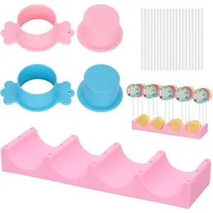 2PCS Cake Pop Mold Kit with 15-Hole Drying Stand, Silicone Round Cake Pop Cutter and Pusher for Home Baking, Valentines Birthday Party Supplies, Wedding Dessert Table (Pink&Blue, 23P)