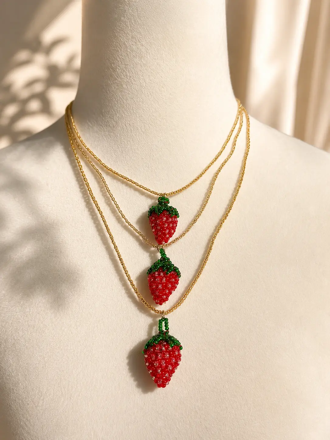 Strawberries 3D Beaded Necklaces colors  Artisan Boho Jewelry