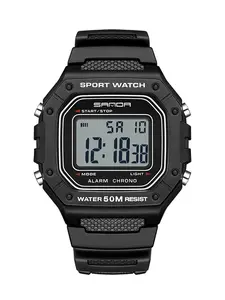 SANDA Fashion 2156 Men's Electronic Watch Movement Rectangular Sports Waterproof LED Display Screen Dial Men's Electronic Watch With box Digital Display Fashionable Digital Watch
