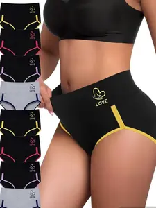 Women 50+ High-Waisted Knickers - Butterfly & Letter Print, Soft Breathable Comfy Underwear for All Seasons Seamless Design