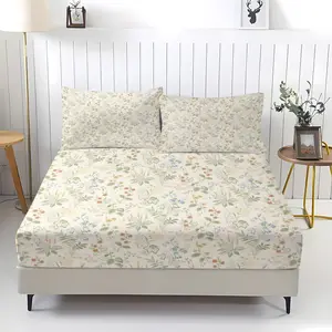3-piece floral patterned bed sheet set, including 1 bed sheet and 2 pillowcases, anti slip dust cover suitable for bedrooms, suitable for daily holidays, birthdays, and gift giving, Bedding Supplies