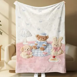 Cute Bear Blanket Set, Soft Plush Toys & Cozy Bedding, Decorative Giftable Blankets, Perfect Gift for Kids & Adults, Ideal for Home Decor & Travel Use