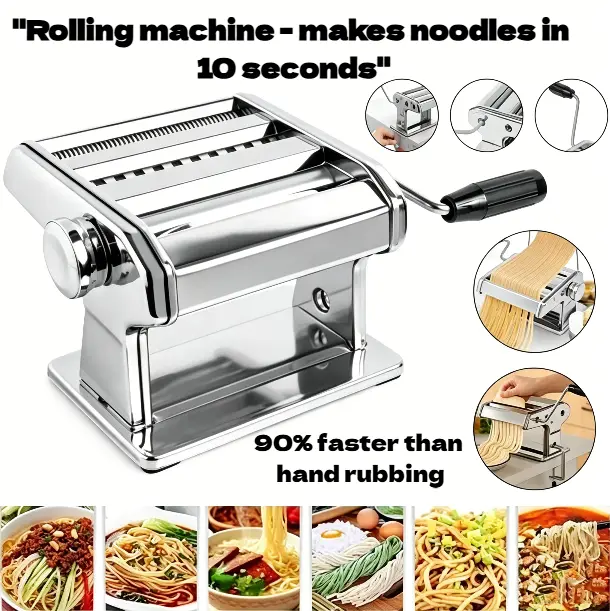 Stainless Steel Fresh Pasta Maker Roller Machine with Adjustable Thickness Settings, Removable Handle & Clamp, Ideal for Homemade Spaghetti, Fettuccini, Kitchenware for Gifting & Custom Use