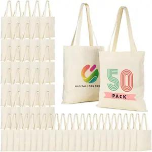 Lzerking 50/120 Pack Canvas Tote Bag Bulk for Business or Group, 13x15 Inches Blank Tote Bags for Sublimation