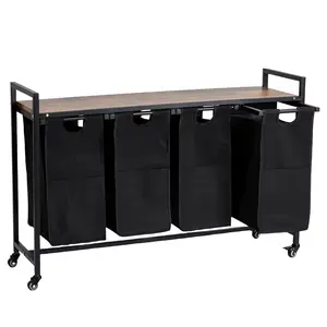 Large Capacity Laundry Sorter on Wheels with 4 Pull-Out Removable Hampers - Sturdy Storage Shelf Dirty Clothes Organizer for Bathroom, Bedroom, Dorm, Hotel