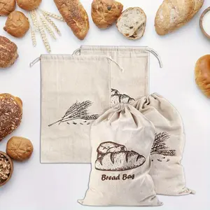 Set of 4 Linen Drawstring Bread Bags Bread Bag Storage Fresh Linen Bag Reusable Linen Bags for Bread Baguette Fruit Vegetables Leak Proof Drawstring Bag Essential Kitchen Accessory kitchen utensil gadget