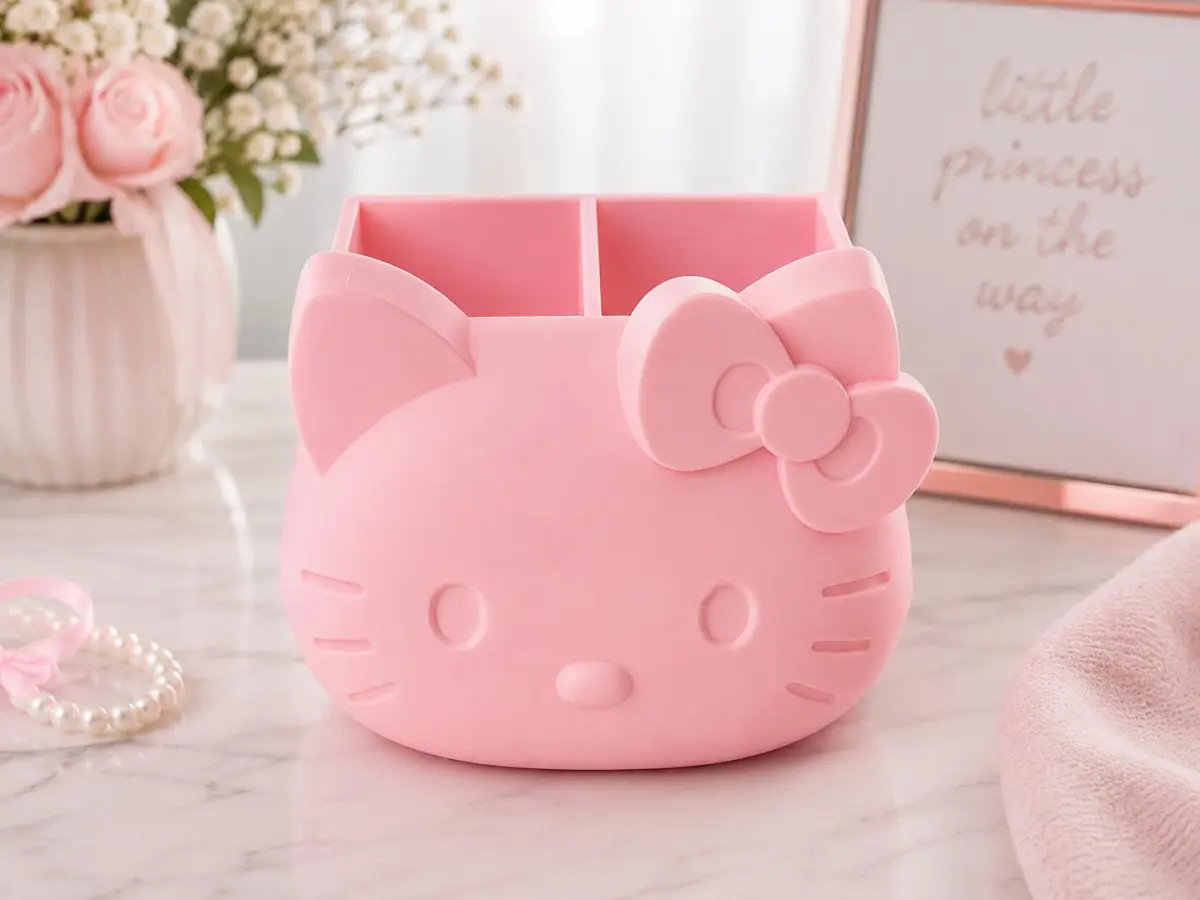 Hello Kitty Desk Organizer 3D Printed - Pink Cat Pen Holder Kawaii Makeup Organizer