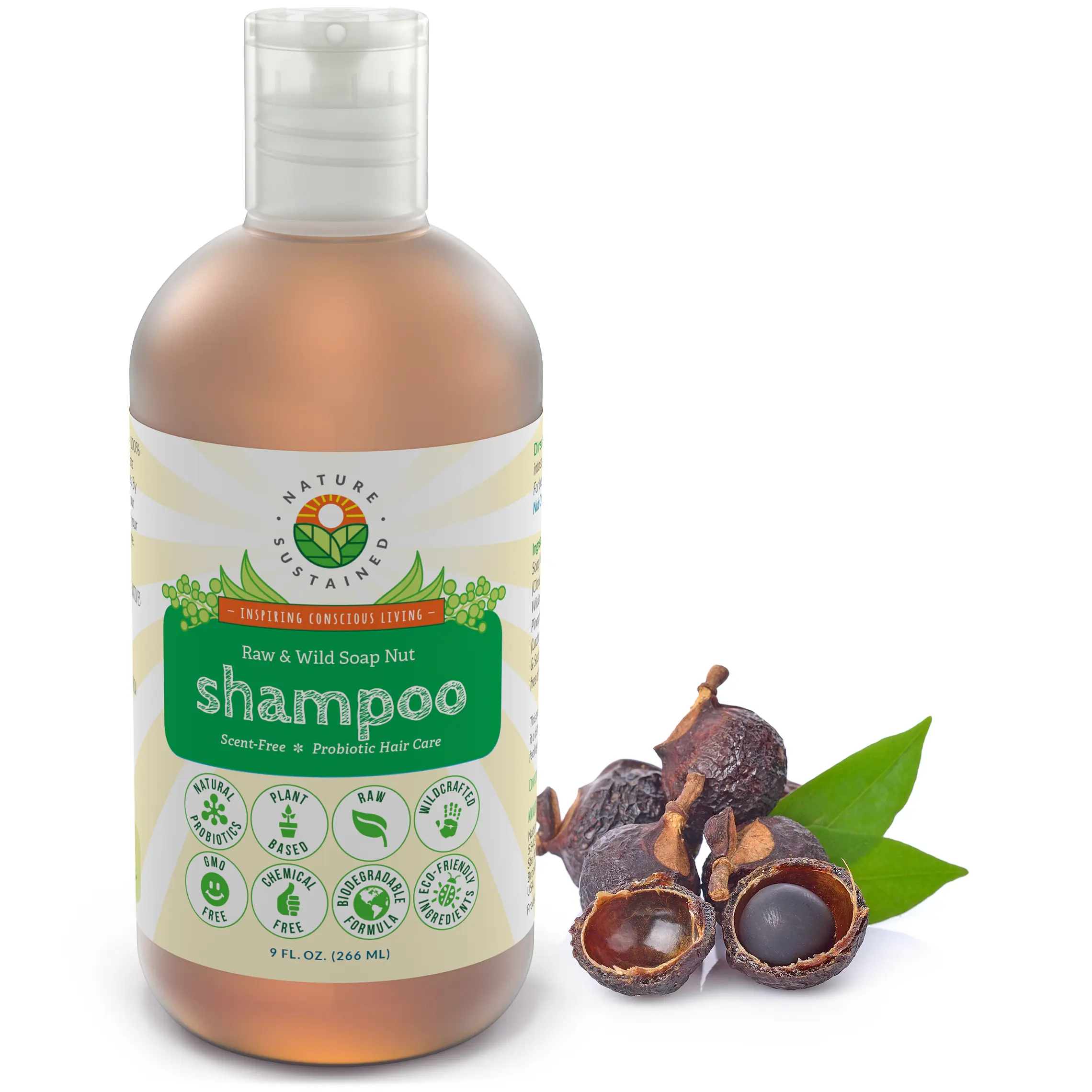 Natural Soapnut Shampoo - Organic, Raw, Probiotic, Vegan - 9 fl oz