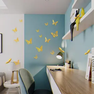 72 Pcs Butterfly Wall Decor Stickers, 6 Styles Gold Butterfly Decorations, 3 Sizes 3D Butterfly Party Decorations/Birthday Decorations/Cake Decorations, Gold Butterflies for Gold Wall Decor Room Decor Decorative Hollow