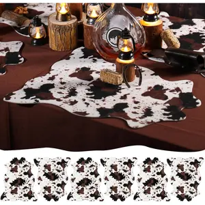 12 count Faux Mini Cowhide Rug 19.5" x 16.2" Rustic Chic Western Rug Runners Durable Cowhide Table Runner Faux   Cow Carpet for Valentine's Day Party Gifts Cow  Centerpiece