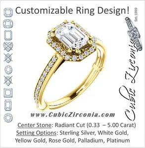 Cubic Zirconia Engagement Ring- The Jessika (Customizable Cathedral-set Radiant Cut Design with Halo and Thin Pavé Band)
