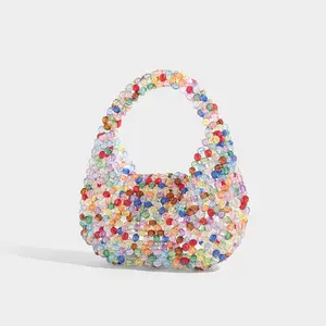High-end handmade beaded woven bag: iridescent pearl dumpling bag, pillow cloud handbag, and crossbody small square bag.