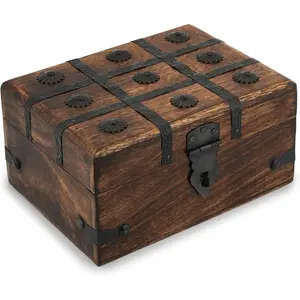 Wooden Treasure Chest - Handcrafted  Keepsake Box with Shell Strips- Antique Box for , Pirate Trinkets & Gifts - Decorative Treasure Chest Box (8x6 Inch)