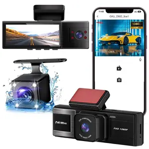 Whatook Wifi-1080P 3 Channel Dash Cam with 32GB Card HDR G-Sensor 24Hr Parking Waterproof Backup Camera Triple Dashcam Video Dashcam