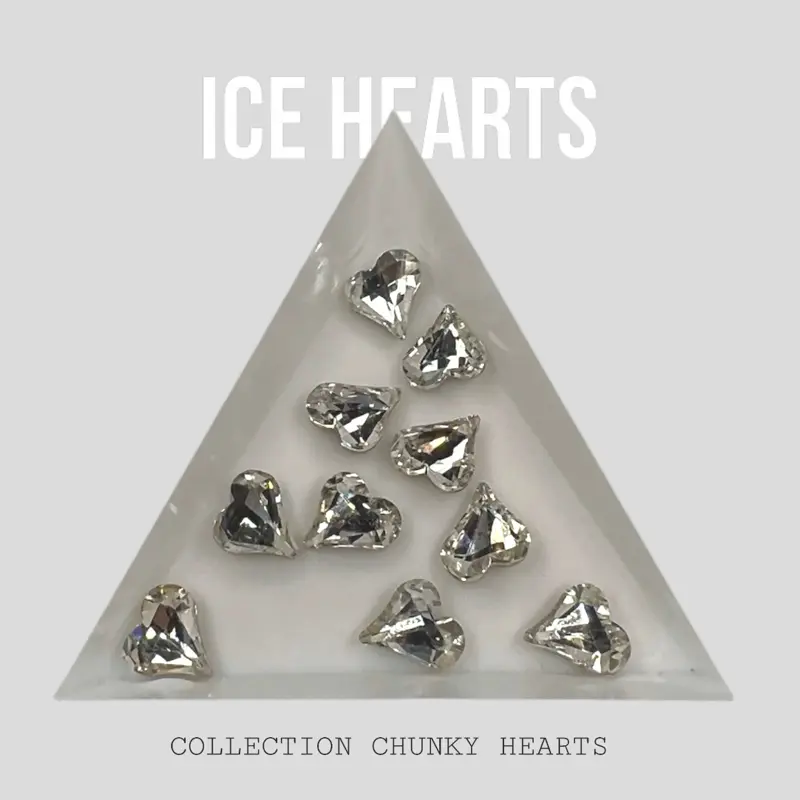 Ice Hearts Collection Chunky Hearts - 10 Pieces Multicolor Rhinestones for Nail Art Decoration in Various Shapes and Sizes
