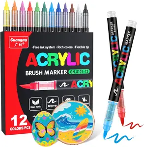 Artist Quality Acrylic Paint Markers Set,12 Vivid Colors with Direct-Liquid Ink Control System, Professional Paint Pen for Canvas, Rock Painting, Wood, Stone, Glass,Fabric Painting, DIY Crafts,Gifts Bf