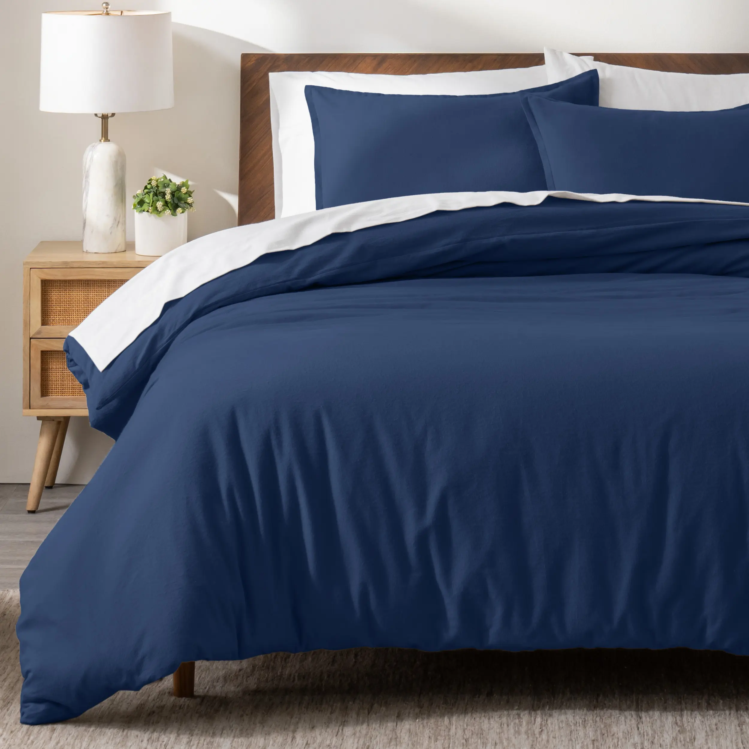 BARE HOME Casual Cotton Flannel Duvet Cover and Sham Set - Button-Closure Bedding Set for California King Size Soft Bedroom Linens, Duvet Cover Set