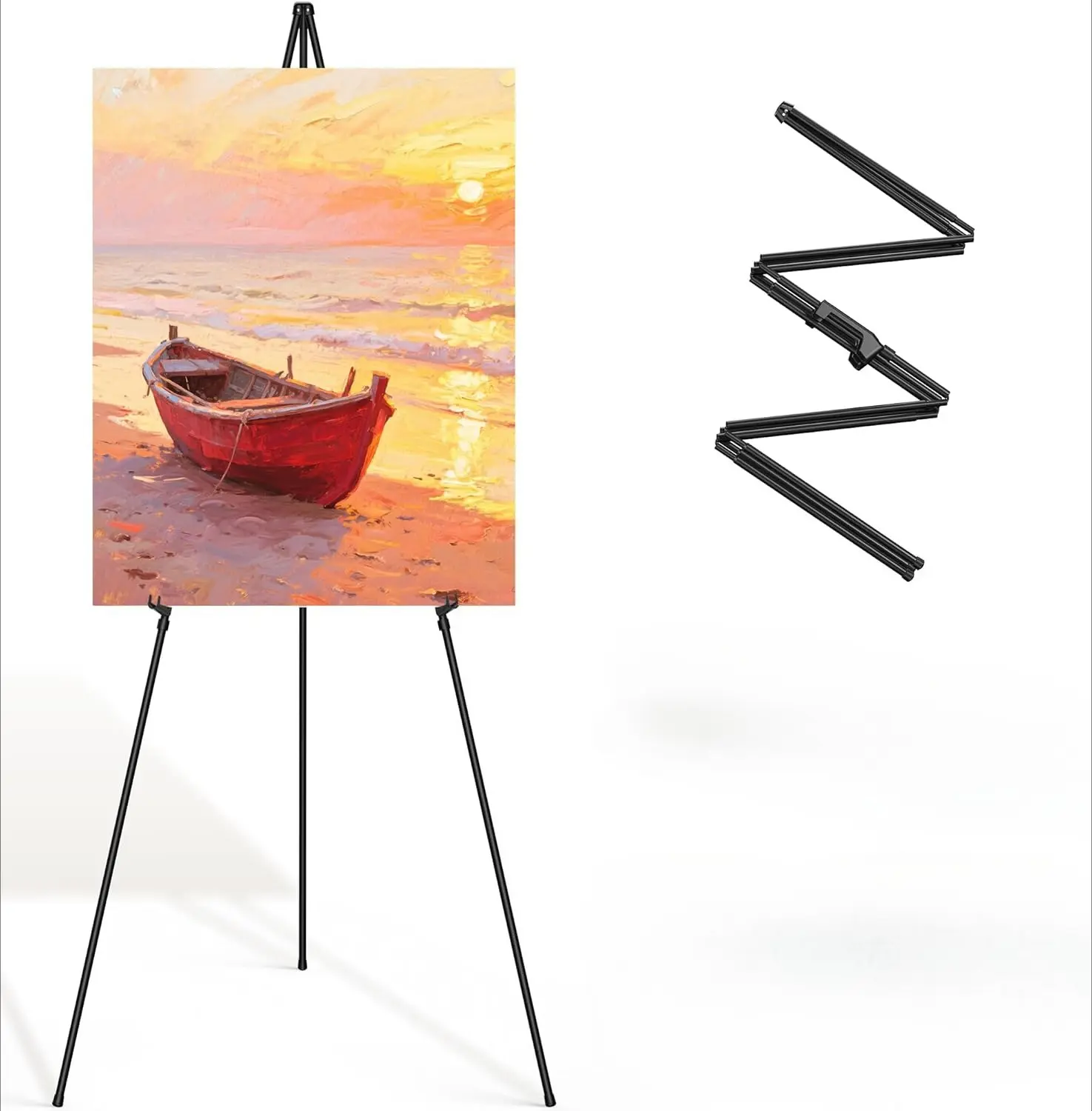 Portable Adjustable Easel Stand for Display, Foldable Metal Tripod Sign Holder, Height-Adjustable Poster and Canvas Stand for Weddings, Art Shows, Trade Events, Parties, Classrooms and Indoor Outdoor Use