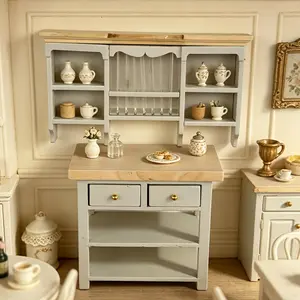 2Pcs Miniature Gray Storage Desk Cabinet and Shelf Dollhouse Furniture Multi Layer Organizer Perfect Gift Christmas Easter New Year