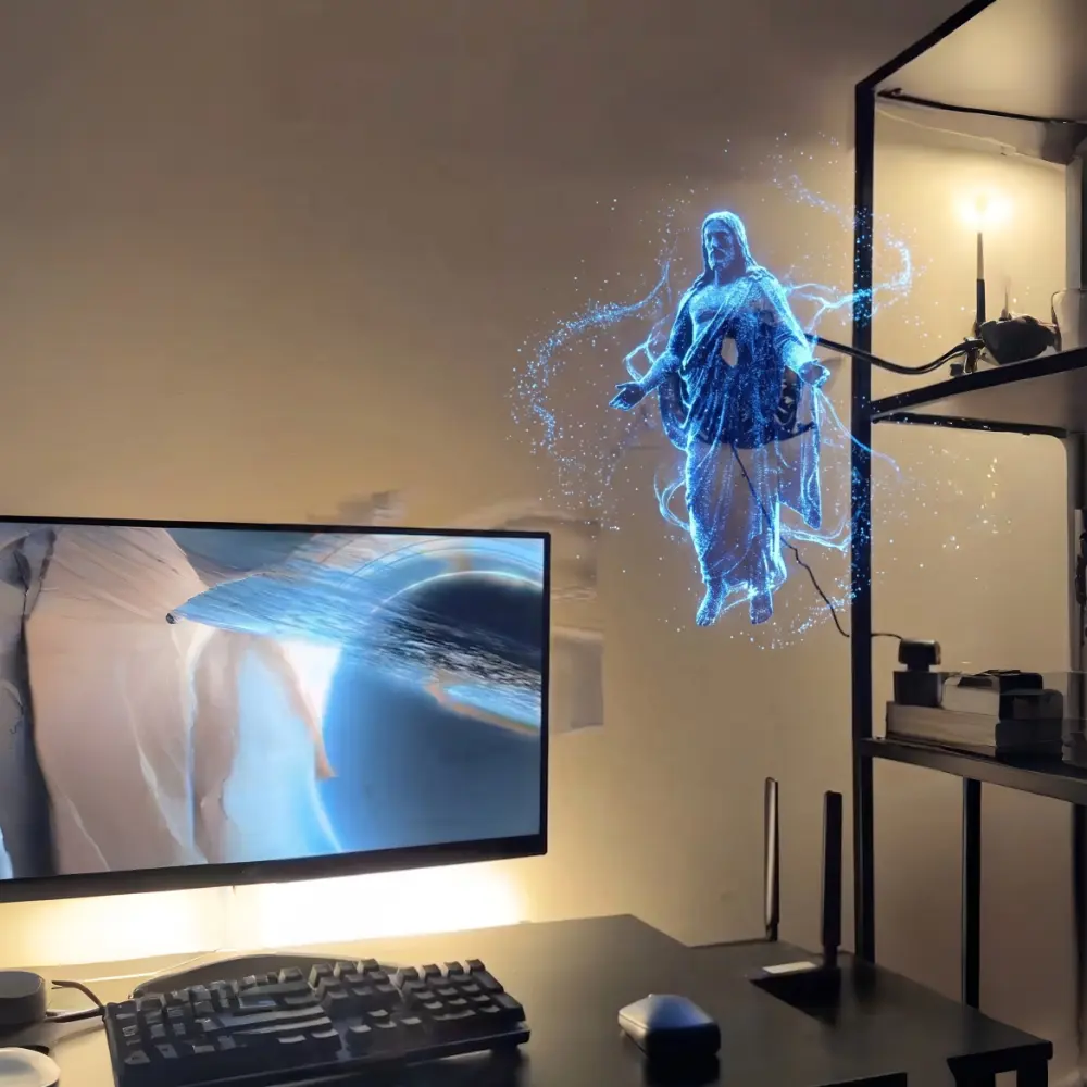 3D Hologram Fan Projector, 224 LED Naked-Eye HD 3D Holographic Display, Support Mobile Screen Mirroring & App Bluetooth Control, Custom 3D Logo/Photos with Massive Video Library for Business, Store, Party