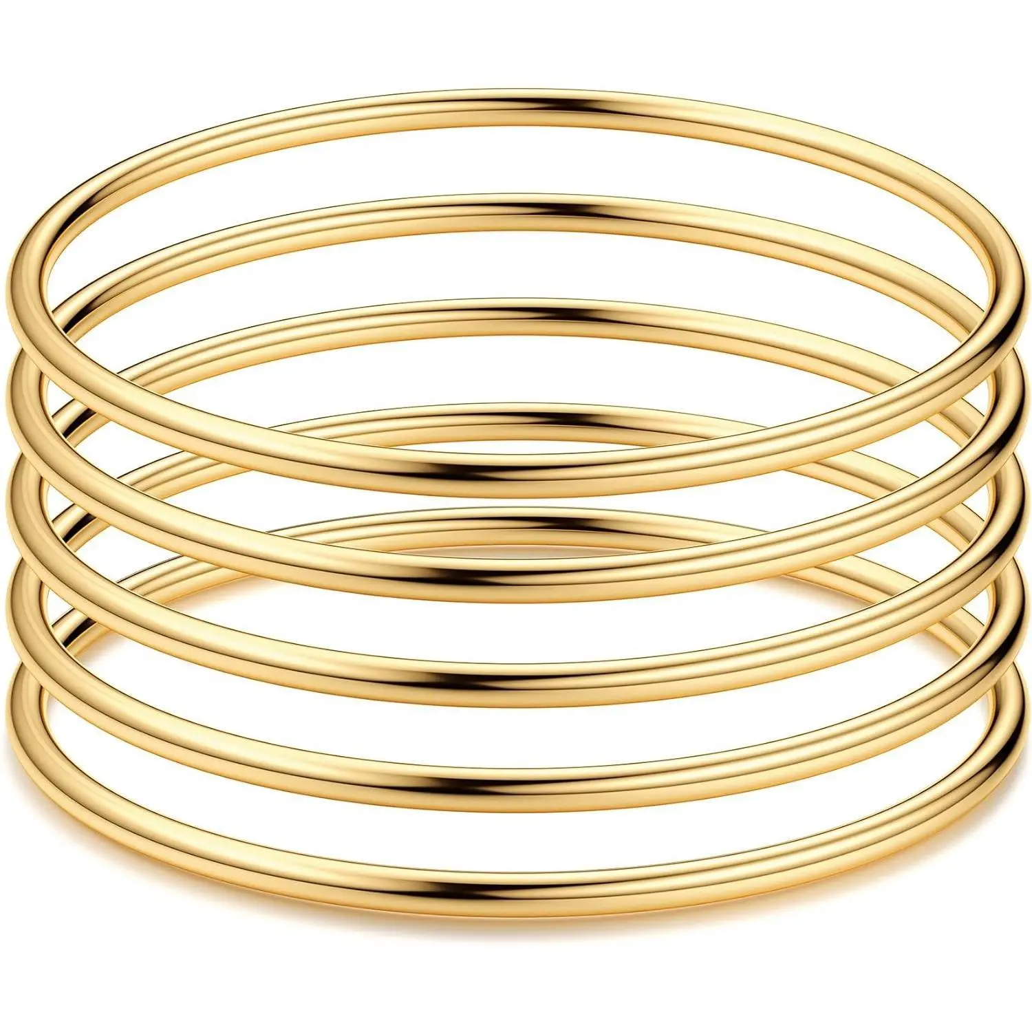 FLORIDECO Women's 5Pcs 3mm 316L Stainless Steel Elegant Bangle Set, Thin Shiny Round & Oval Solid Polished Stackable Bangles, Daily Wear CZ Non-Tarnish Jewelry Accessories