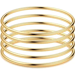 FLORIDECO 3mm Stainless Steel Bracelet Glossy Thin Round Bangle Bracelet for Women Oval Solid Stackable Bracelets Set Jewery Daily