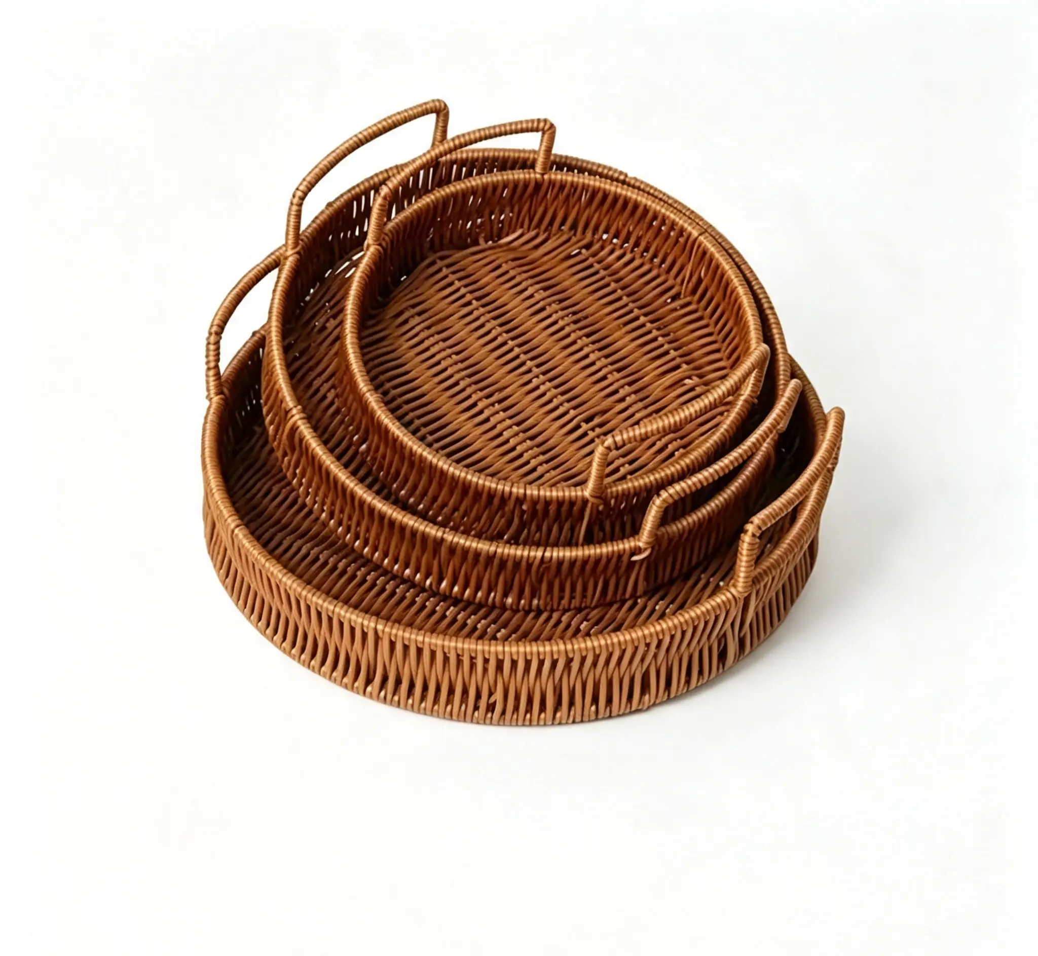 Natural Rattan Storage Basket & Handwoven Round Multi-Use Tray, Home Organiser for Room Decor, Stacking Nest