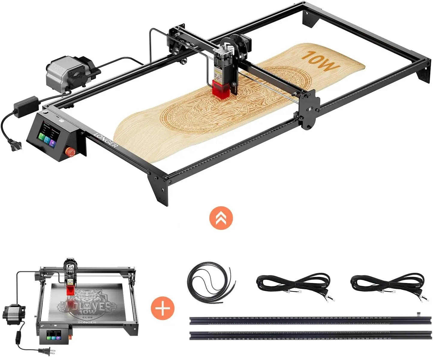 Longer New Upgrade RAY5 10W Laser Engraver with Air Pump, Limit Switch Kit and Y-Axis Extension Kit, Expand Working Area to 33.46" x 15.75", 3.5” Color Touch Screen, DIY Engraver Tool for Metal/Glass/Wood