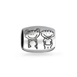 Sterling Silver BFF Happy Friendship Cartoon Family Brother Sister Friends Charm Bead for Bracelet